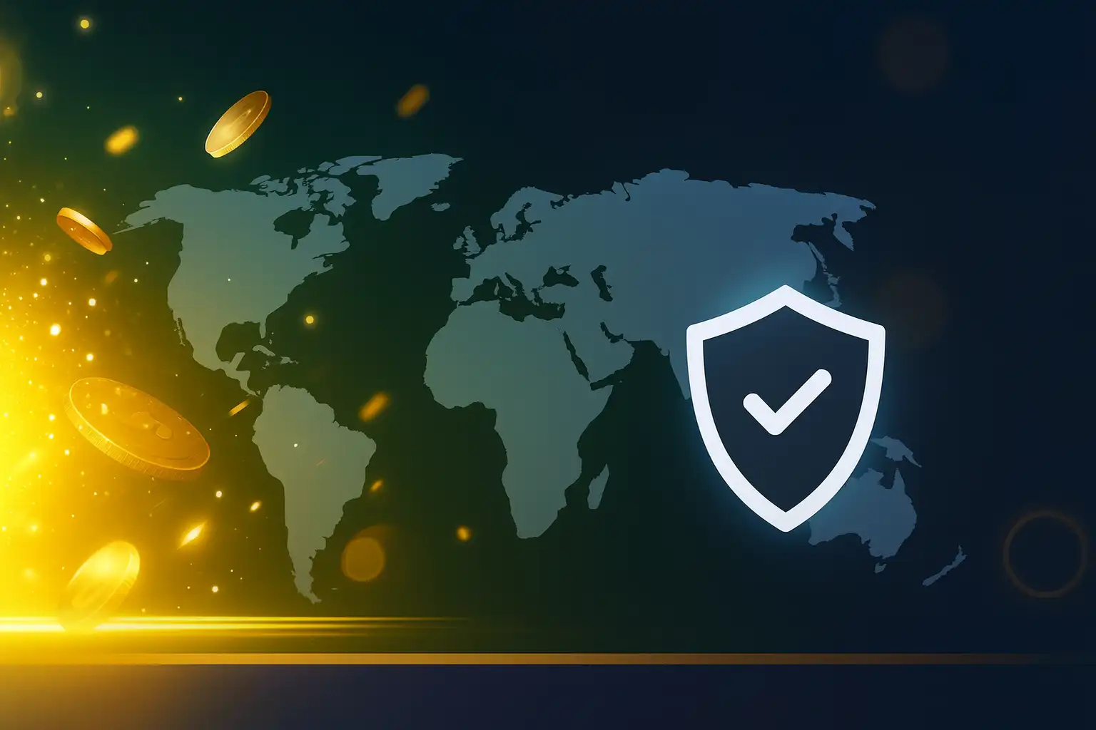 Latar belakang seksyen hero dengan peta dunia dan ikon perisai, melambangkan akses selamat ke M88 Malaysia.